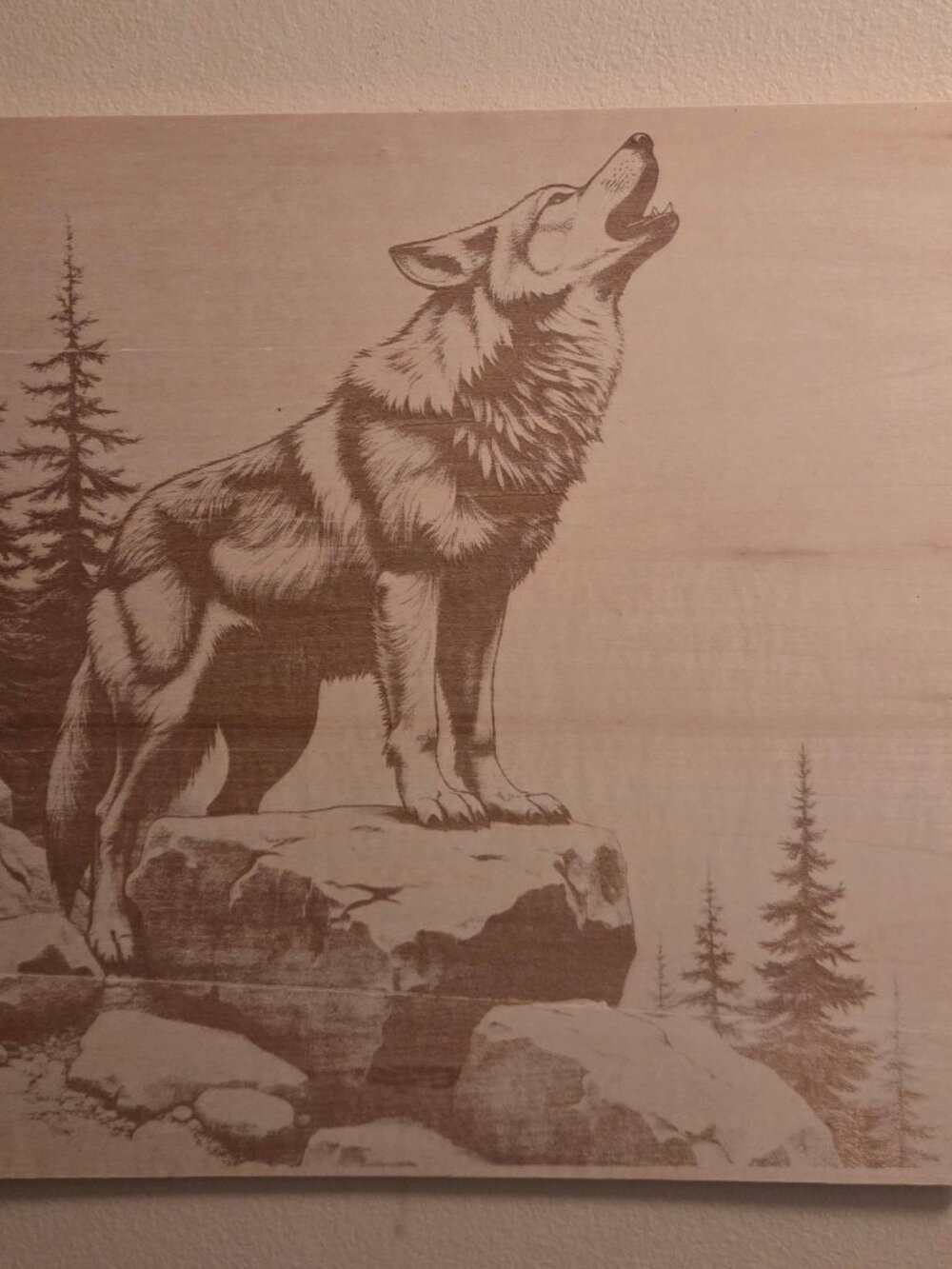 Laser Engraved Howling Wolf Wood Wall Art 12x12 Wildlife Wilderness Plaque Sign